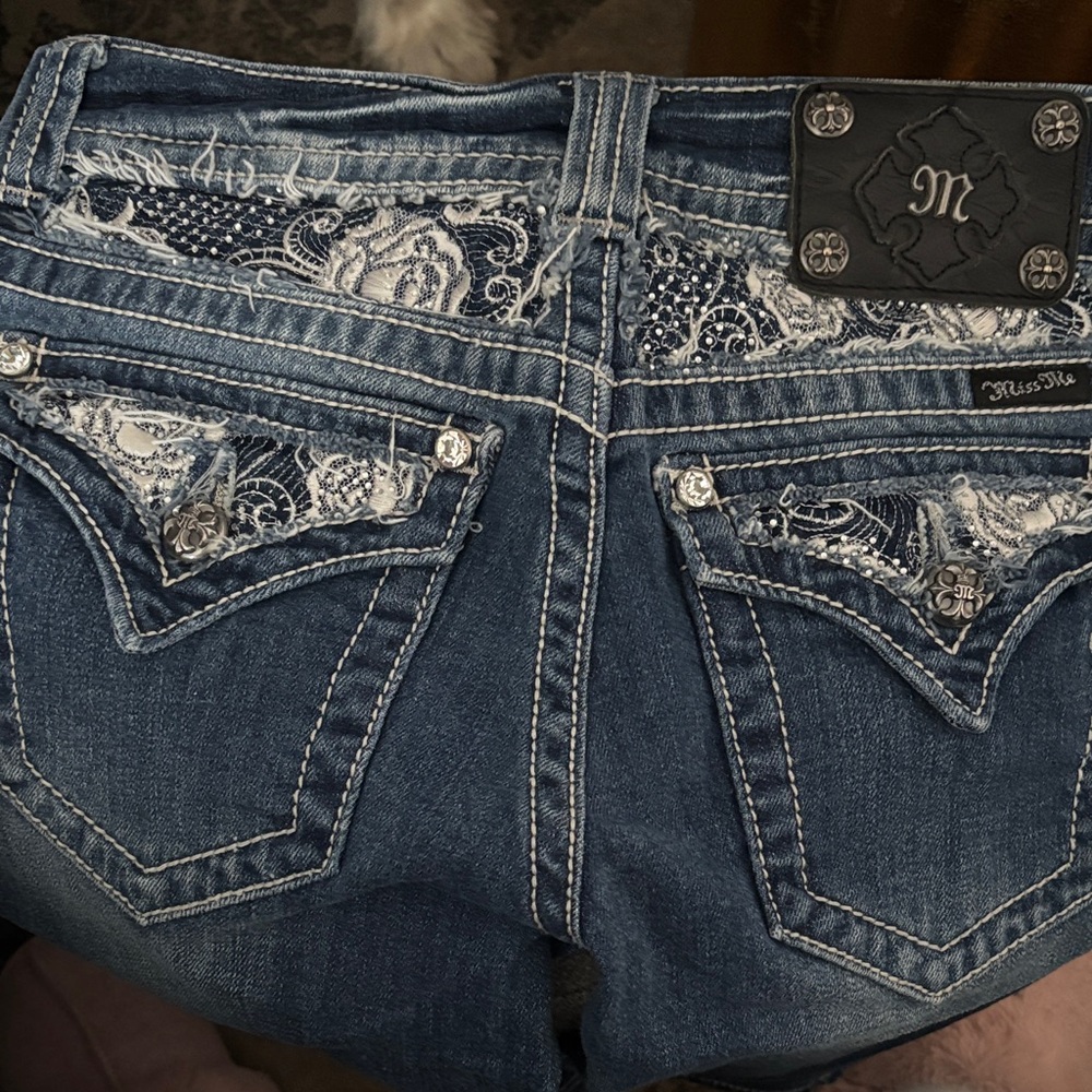 Miss Me Dark Blue Embroidered Back Pocket Bootcut Jeans